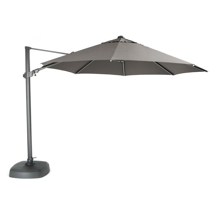 3 5m Taupe Parasol With Led Lighting, Outdoor Cantilever Grey Umbrella With Lights And Speaker