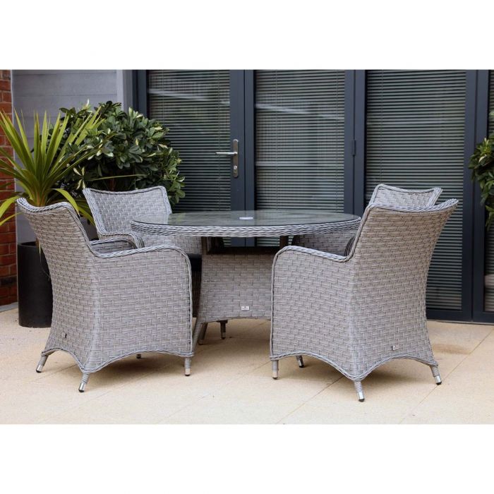 Amalfi 4 Seat Dining Set Notcutts, Riviera 2 Rattan Garden Chairs And Small Round Dining Table In Grey